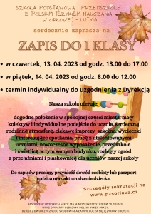 Zapraszamy na zapis do 1 klasy